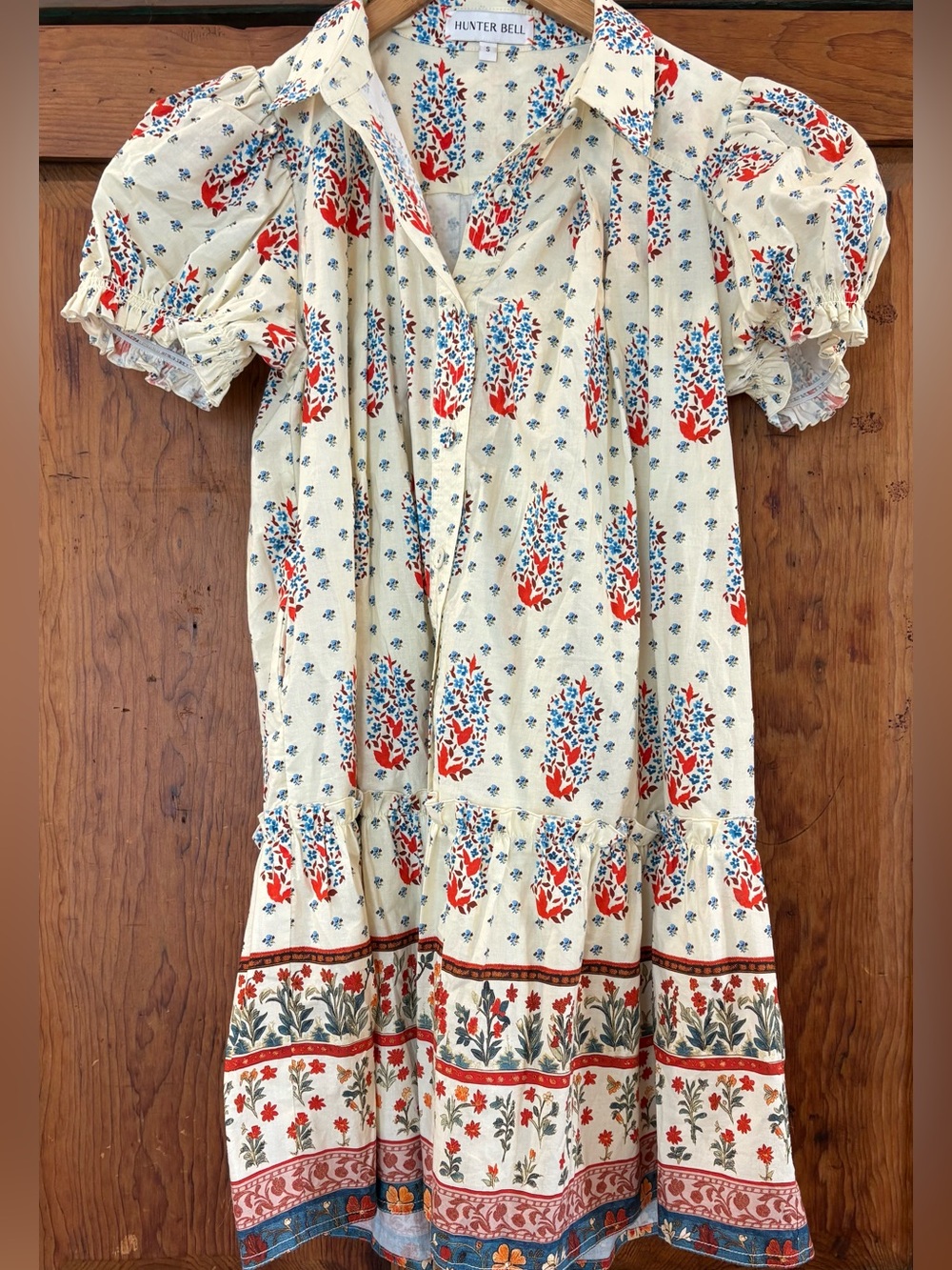 HUNTER BELL Cream Dress with Red & Blue Floral Print